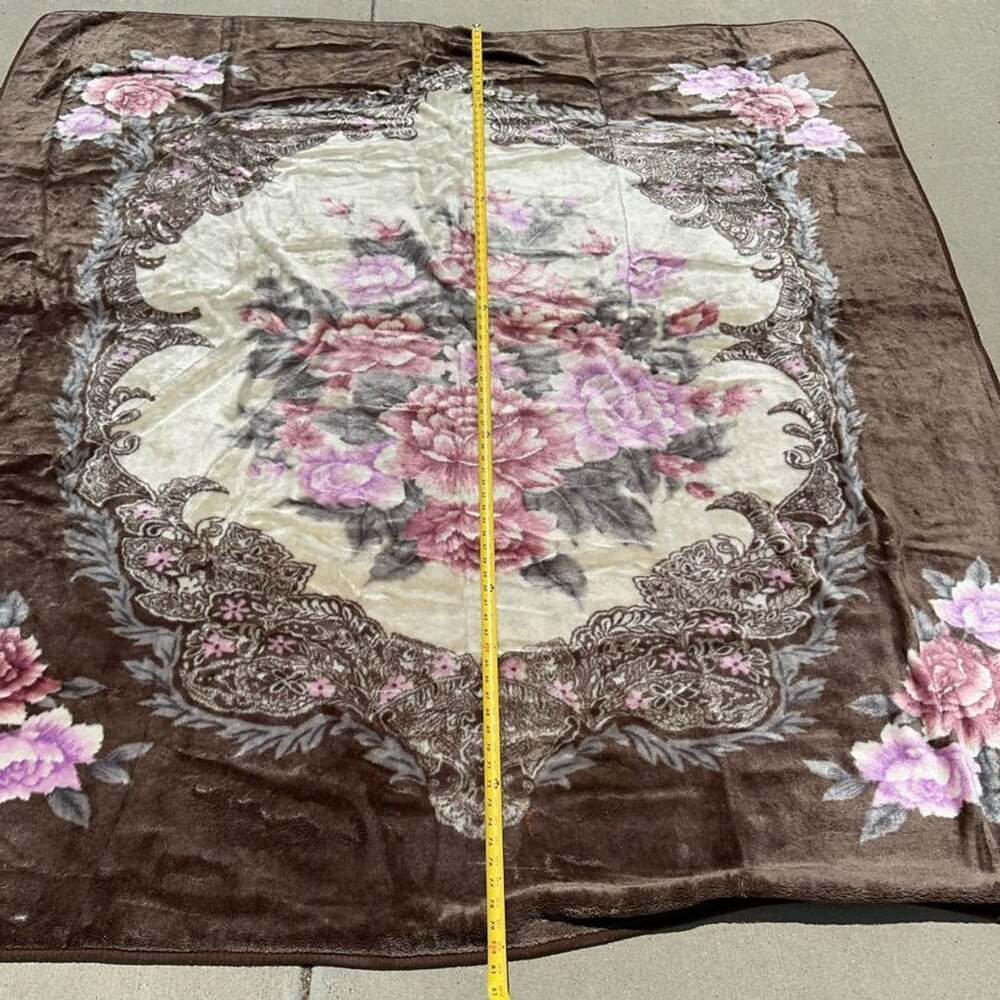Korean Style Plush Fleece Floral Heavyweight Blanket Brown